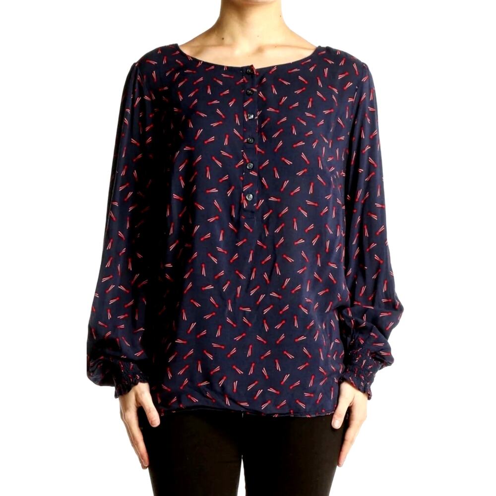 Boden Kara Shooting Star Blouse Women's US 6 Navy NWT Smocked Cuffs Viscose